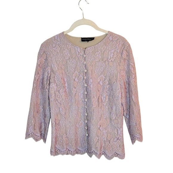Carmen Marc Valvo Womens Lace Button Up Cardigan Size‎ S Shimmer Coquette Career - Picture 1 of 7